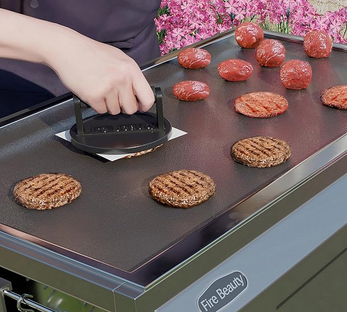 Fire Beauty Burger Press,Cast Iron 6.5" Grill Press with Wood Handle,Food-Grade Smash Burger Press for Seared Bacon,Steak&Burger,Pre-Seasoned