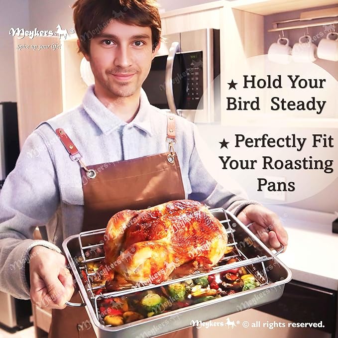 Meykers Roasting Rack Insert | Made of 304 Stainless Steel | for 9x13 Pan Oven Use | Dishwasher Safe | Adjustable Turkey Rack for Roasting Pan