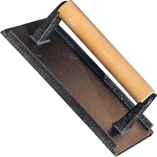 Versatile, Safe-Touch 8x4in Cast Iron Grill Weight 2pk. Perfect Meat Press With Wooden Handle for Crispy Bacon, Evenly Cooked Steak and Healthier Burgers. Great for Flat Top, Oven, Griddle and Skillet