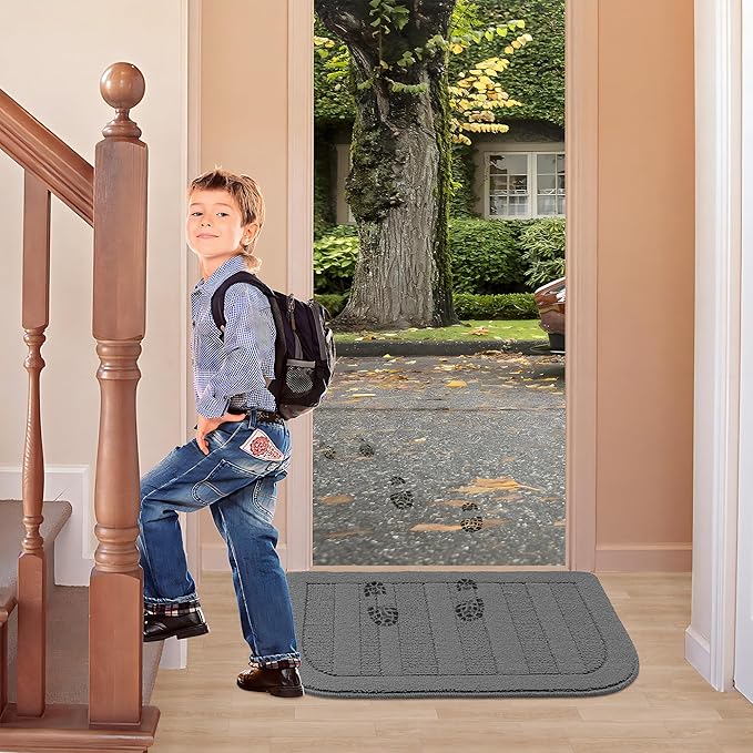 BEQHAUSE 24x36 Inch Kitchen Rug Mat Durable Kitchen Rugs Non-Slip Washable Absorbent Kitchen Mats for Floor Dirt-Resistant Semicircular Kitchen Mat (Grey)