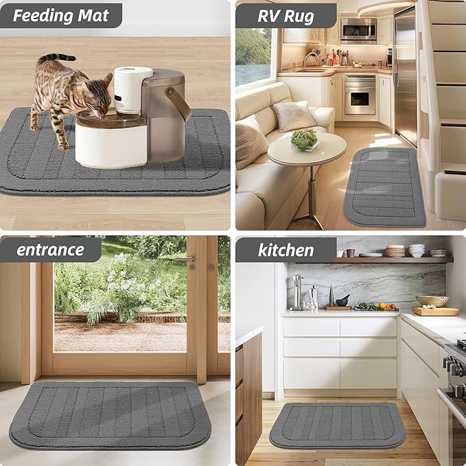 BEQHAUSE 24x36 Inch Kitchen Rug Mat Durable Kitchen Rugs Non-Slip Washable Absorbent Kitchen Mats for Floor Dirt-Resistant Semicircular Kitchen Mat (Grey)