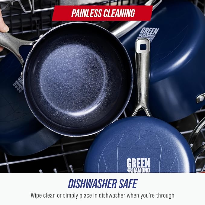 Blue Diamond 8" Nonstick Frying Pan Skillet, Diamond Infused PFAS & PTFE-Free Ceramic Pot, Dishwasher & Oven Safe, Stay Cool Handle, Durable Non Toxic Metal Utensil Safe, Egg & Omelet Pan, Blue