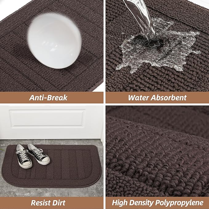 BEQHAUSE 30x18 Inch Kitchen Rug Mat Durable Kitchen Rugs Non-Slip Washable Absorbent Kitchen Mats for Floor Dirt-Resistant Semicircular Kitchen Mat (Brown)
