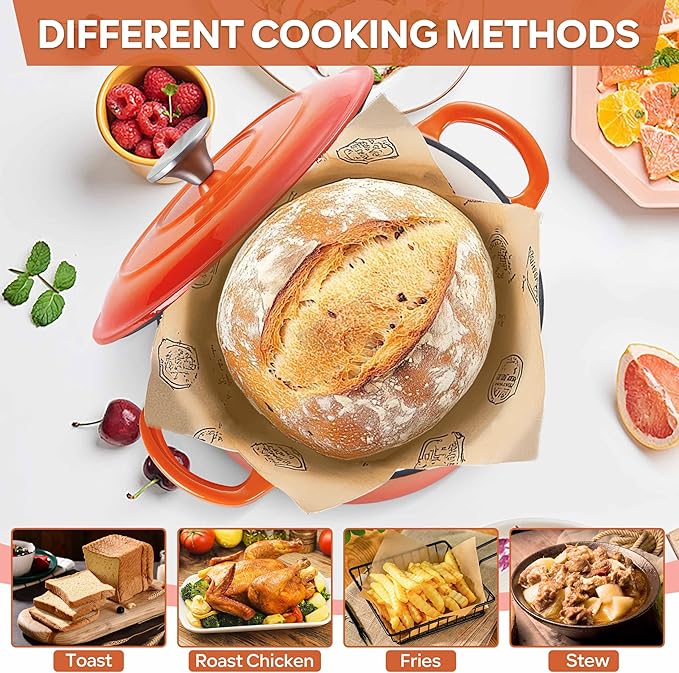 Herogo Enameled Cast Iron Dutch Oven with Lid and Dual Handles, 3QT Heavy Duty Round Dutch Oven Pot for Bread Baking Stewing Roasting, Nonstick & Easy Cleanup, Safe for Various Stovetops - Orange