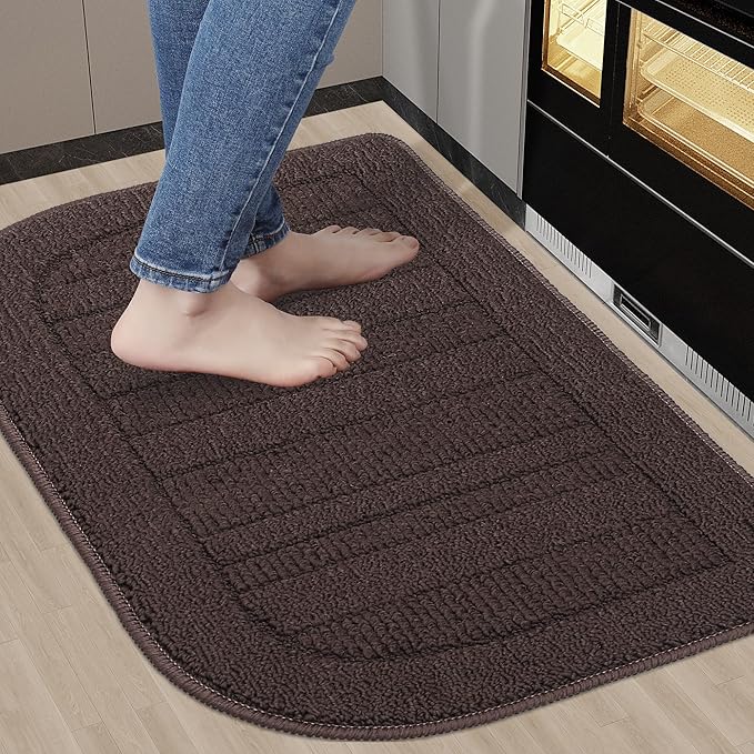 BEQHAUSE 30x18 Inch Kitchen Rug Mat Durable Kitchen Rugs Non-Slip Washable Absorbent Kitchen Mats for Floor Dirt-Resistant Semicircular Kitchen Mat (Brown)