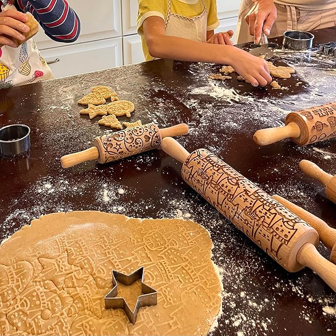 AZTEC Embossed Rolling Pin for Ceramic. Clay Roller and Ceramic Stamp for Embossing Pottery. Baking Gifts for Women by Algis Crafts for Embossed Cookies