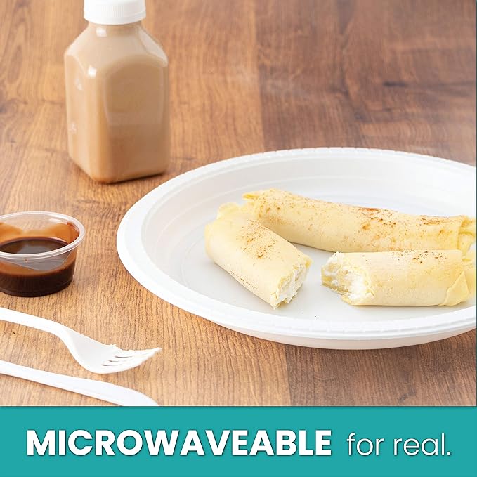 PLASTICPRO Round Plastic Plates Microwaveable, Disposable, White, Dinnerware (200, 10" Inch Plates)