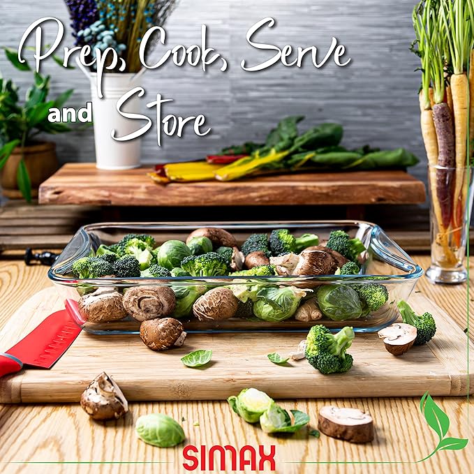 Simax Exclusive Clear Rectangular Glass Roaster | With Snap On Lid, Heat, Cold and Shock Proof, Made in Europe, 3.5 Quart