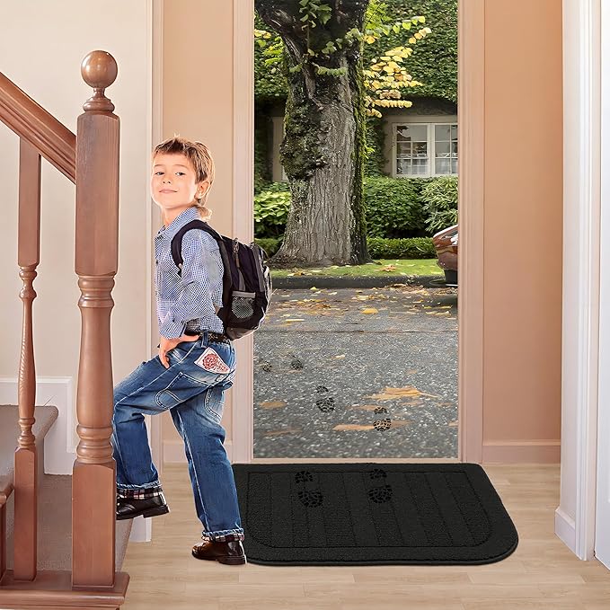 BEQHAUSE 24x36 Inch Kitchen Rug Mat Durable Kitchen Rugs Non-Slip Washable Absorbent Kitchen Mats for Floor Dirt-Resistant Semicircular Kitchen Mat (Black)