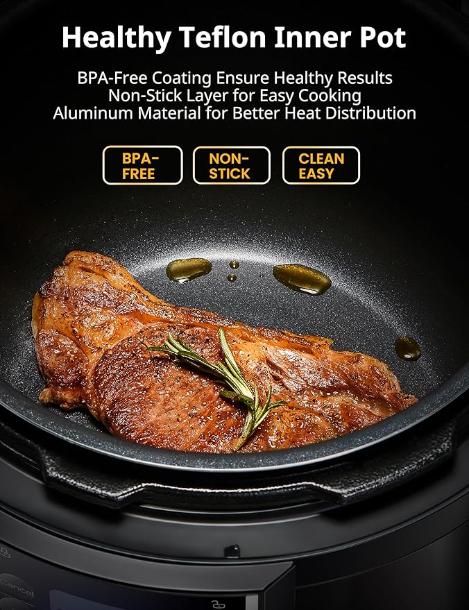 COMFEE’ 9-in-1 Electric Pressure Cooker, 14 Presets Instant Multi Slow Cooker Olla de Presion Non-Stick Pot Rice , Yogurt Maker, Sauté Steamer, Black , 6 Quarts