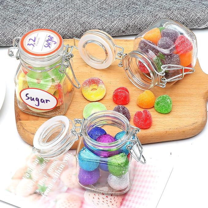 Brajttt Small Glass Jars with Lids,4 oz Spice Jars with Labels,Small Glass Containers with Airtight Hinged Lid for Home Kitchen, Arts & Crafts Projects, Spices, Decoration, Snack Foods (5 Pack)