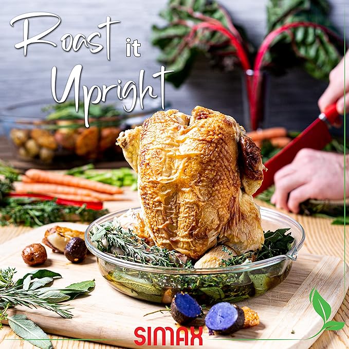 Simax Glassware Vertical Chicken Roaster for Chicken, Borosilicate Glass Mini Turkey Holder & Vertical Turkey Roaster, Roasted Chicken Rack, Poultry Rack, Chicken Holders for Roasted Chicken Prop