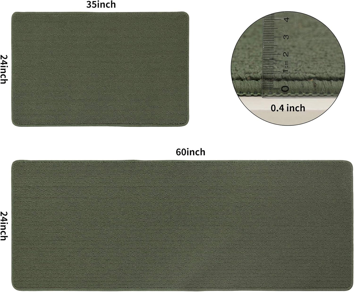 COSY HOMEER 24x35 Inch/24X60 Inch Kitchen Rug Mats Made of 100% Polypropylene Strip TPR Backing 2 Pieces Soft Kitchen Mat Specialized in Anti Slippery and Machine Washable,Green