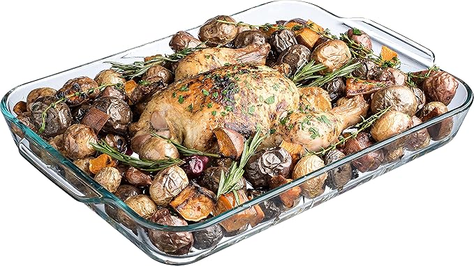 Simax Glass Roaster Baking Dish, Large 5 Quart Rectangular Roaster Pan For Baking And Cooking, Oven and Dishwasher Safe Cookware, Casserole Pan