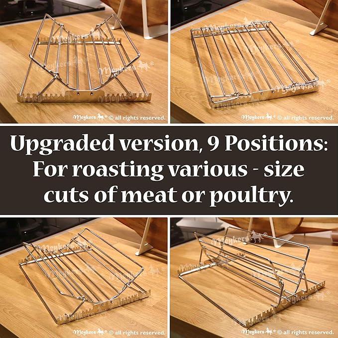 Meykers Roasting Rack Insert | Made of 304 Stainless Steel | for 9x13 Pan Oven Use | Dishwasher Safe | Adjustable Turkey Rack for Roasting Pan