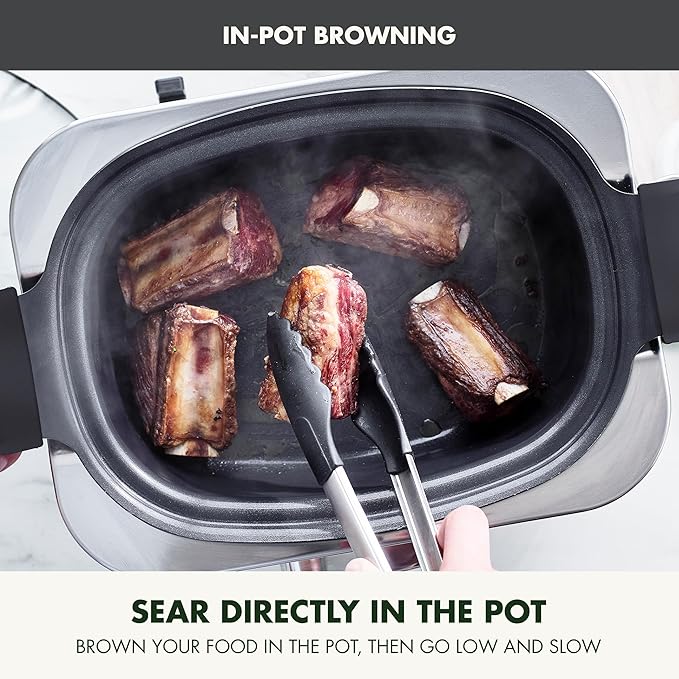 GreenPan Elite 8-in-1 Programmable 6QT Electric Slow Cooker, Dishwasher Safe Lid & Removable Crock, PFAS-Free Healthy Ceramic Nonstick Multi-Cooker, Sear,Sauté/Brown,Steam Basket,Roast, Graphite