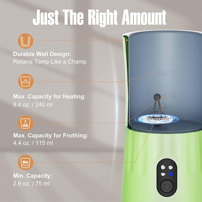 Milk Frother, 4-in-1 Electric Milk Frother and Steamer, Automatic Hot and Cold Foam Maker and Milk Warmer for Coffee, Latte, Cappuccino, Macchiato, Hot Chocolate(Lime Green)