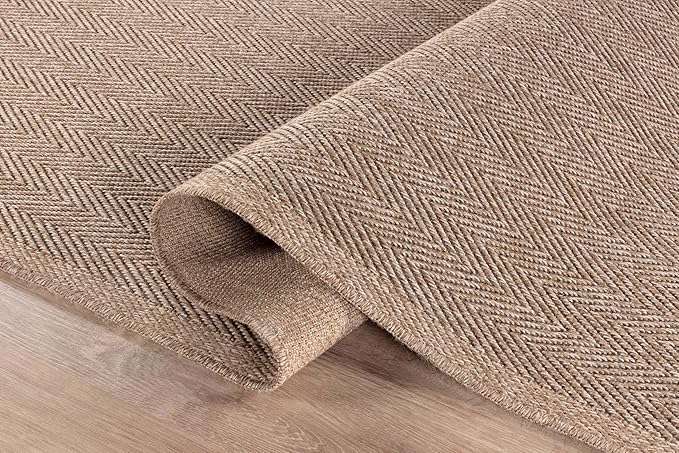 CAMILSON Easy Jute Rug 9x12, Indoor Outdoor Natural Color Fiber Area Rugs for Living Room and Patio Rug Herringbone Seagrass Boho Woven Design Easy-Cleaning Washable Outside Carpet Alfombras 9 x 12