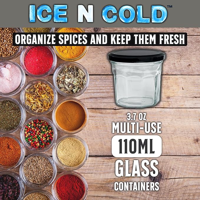 3.7 oz / 110ml Multi-Use Glass Jars with Leakproof Clear Lid, Reusable & Eco-Friendly – Ideal for Jams, Sauces, Spices; Lead -Free and BPA-Free Glass Bottle (12)