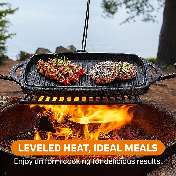 Bruntmor 2-in-1 Pre-Seasoned Cast Iron Dutch Oven and Grill Pan with Dual Handles - 11-Inch Non Stick Square Casserole Dish with Lid - Cast Iron Cookware for Braising, Crock Pot and Oven Safe Skillet