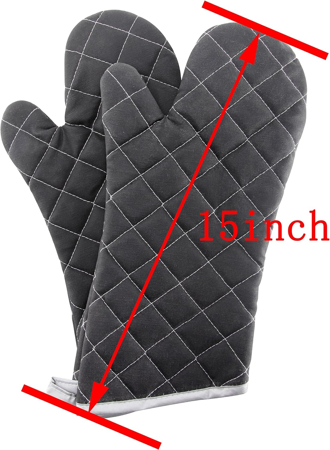 Oven Mitts Flame Retardant Mitts Heat Resistant to 425 °F 15 Inch Kitchen Mitt Black Color 2-Pack