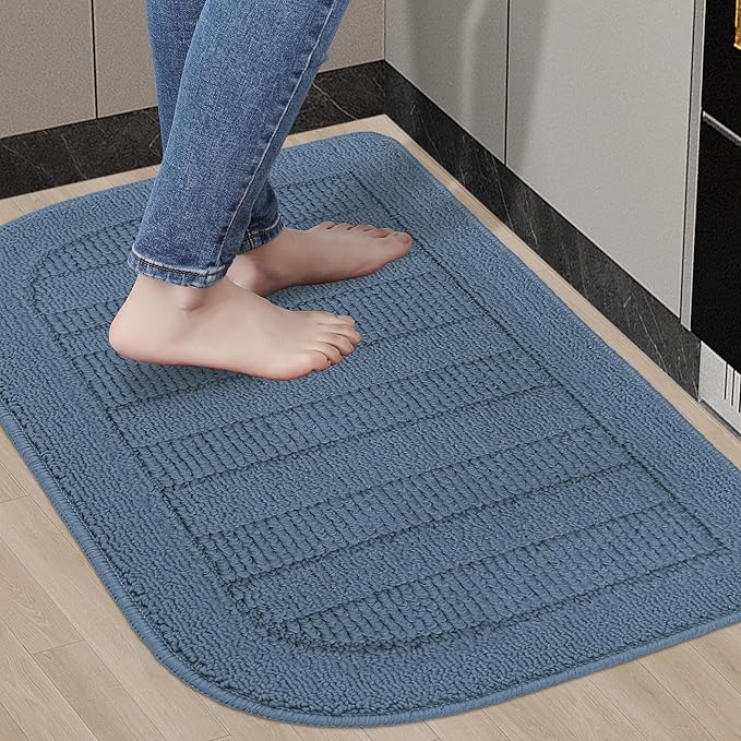 BEQHAUSE 30x18 Inch Kitchen Rug Mat Durable Kitchen Rugs Non-Slip Washable Absorbent Kitchen Mats for Floor Dirt-Resistant Semicircular Kitchen Mat (Blue)