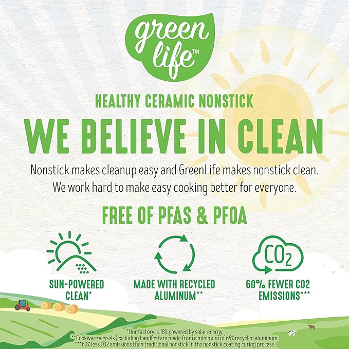 GreenLife Soft Grip 16 Piece Cookware Set, Non-Toxic PFAS-Free Ceramic Nonstick, Pots, Frying, Sauce, Saute, Glass Lids, Stay-Cool Handles, Wobble Free Bases, Dishwasher & Oven Safe, Turquoise
