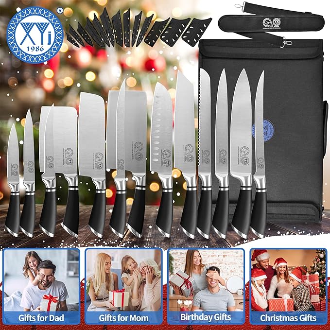 XYJ Knives Authentic Since 1986,Chef Knife Professional Set with Bag,Cleaver Butcher Knife for Meat Cutting Bag