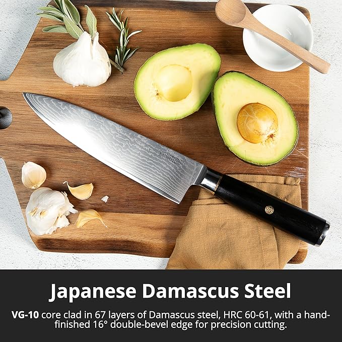Yatoshi Knives Magnetic Kitchen Knife Block Set - Japanese 67 Layer High-Grade VG-10 Steel Knives, Sharp, G10 Handle Professional Kitchen Knife Set - Black Damascus (6 pieces)