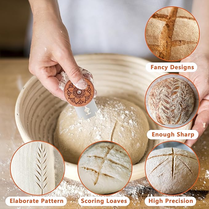 UFO Bread Lame Cutter for Homemade Sourdough,Bread Scorer Tool for Sourdough with 5 Blades and Storage Cover,Slashing Tool Bread Cutting Knife for Artisan Bread and Makers (Lotus-teal)