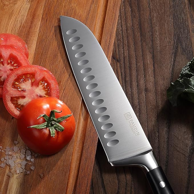 PAUDIN Santoku Knife, Switzer Kitchen Knife 7 Inch, Ultra Sharp Knife- Forged High Carbon German Stainless Steel, Professional Chefs Knife with Ergonomic Handle, Gifts for Holiday