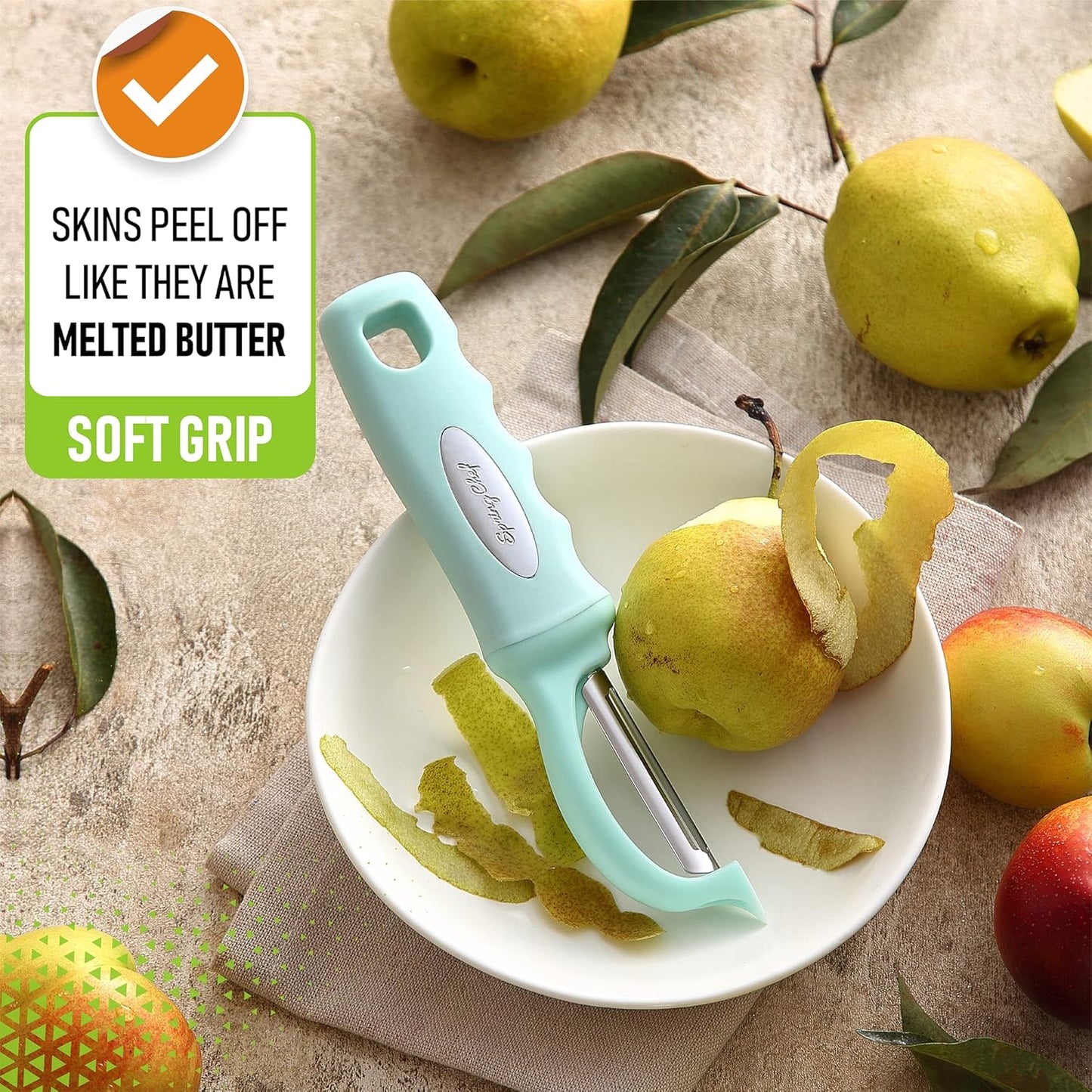 Spring Chef Premium Swivel Vegetable Peeler with Soft Grip Handle & Ultra Sharp Blades - Stainless Steel Potato Peeler - Kitchen Gadgets for Veggie, Fruit, Carrot, Apple, Cucumber - Mint