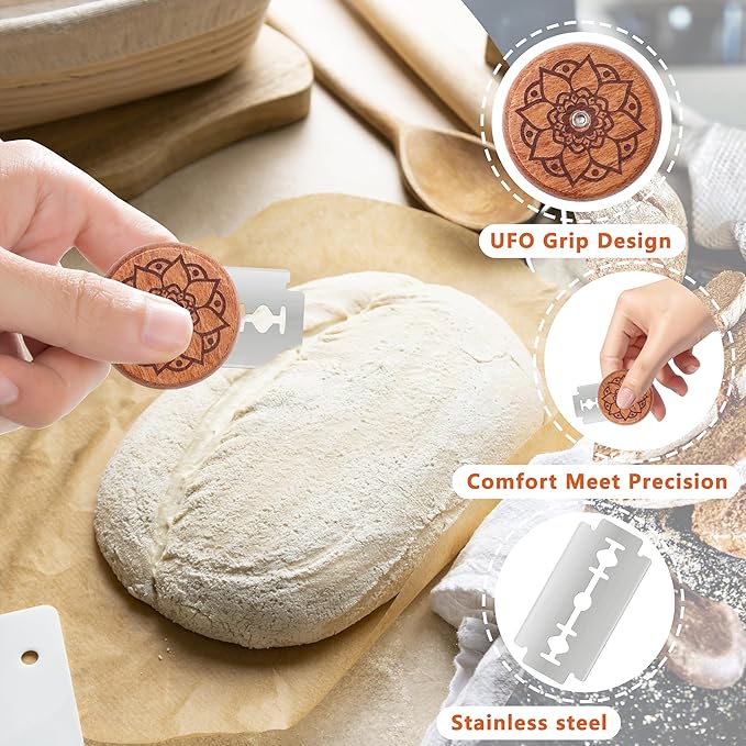 UFO Bread Lame Cutter for Homemade Sourdough,Bread Scorer Tool for Sourdough with 5 Blades and Storage Cover,Slashing Tool Bread Cutting Knife for Artisan Bread and Makers (Lotus-black)