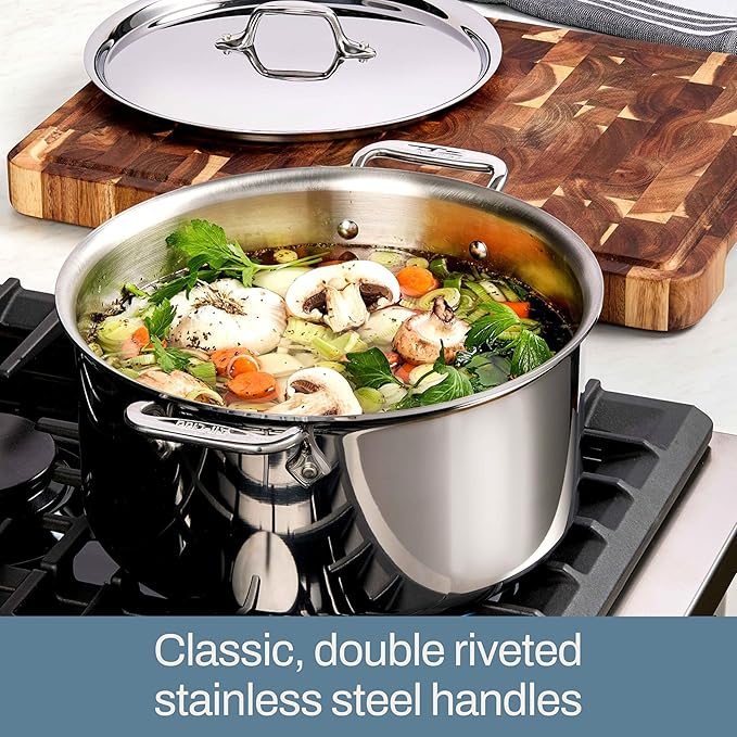 All-Clad D3 3-Ply Stainless Steel Cookware Set – 10-Piece Pots and Pans Set, Induction, Oven Broiler Safe 600F - Includes Frying Pans, Saucepan, Sauté Pan, Stockpot, Professional Cookware – Silver