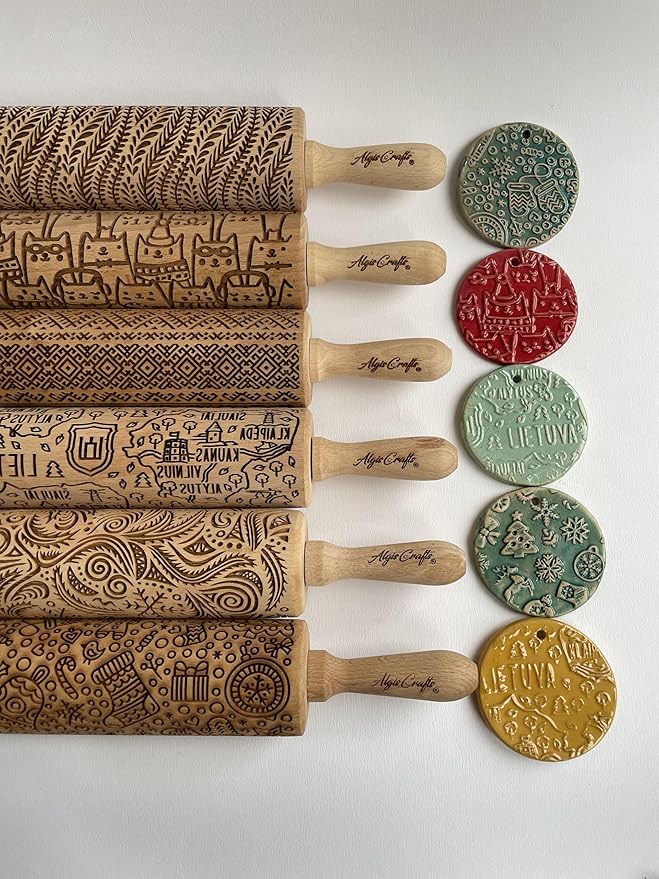 DRAGONFLY EMBOSSING ROLLING PIN WOODEN EMBOSSING ROLLING PIN with DRAGONFLY for EMBOSSED COOKIES GIFT for MOTHER FRIEND