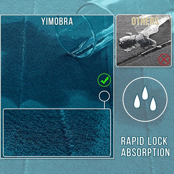Yimobra Memory Foam Bath Mat, Super Soft Absorbent Bathroom Rug Non Slip 24x17 Inch, Quick Dry, Machine Washable Floor Carpet for Tub Shower, Home Decor Accessories, Peacock Blue