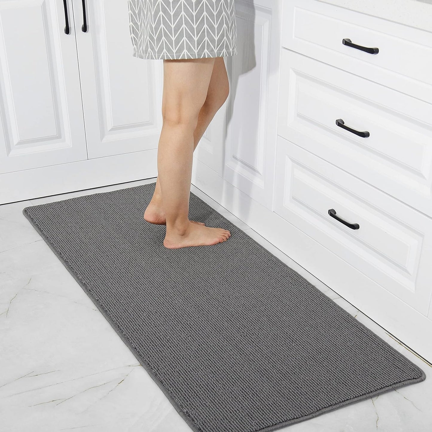 COSY HOMEER 24X60 Inch Kitchen Rug Mats Made of 100% Polypropylene Strip TPR Backing Soft Kitchen Mat Specialized in Anti Slippery and Machine Washable,for Kitchen, Floor Home,Office,Sink,Laundry,Grey