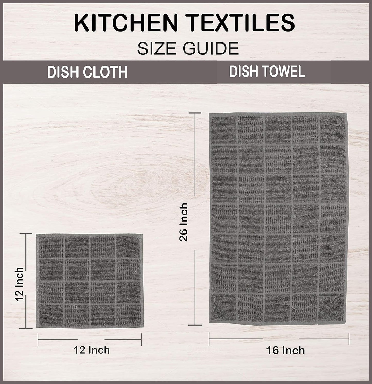 AMOUR INFINI Dish Cloths for Washing Dishes Set of 8 - Highly Absorbent, Super Soft Kitchen Dishcloths - Reusable Quick Dry Dish Rags for Cleaning & Drying Kitchen Linens (12x12 Inch - L.Grey)