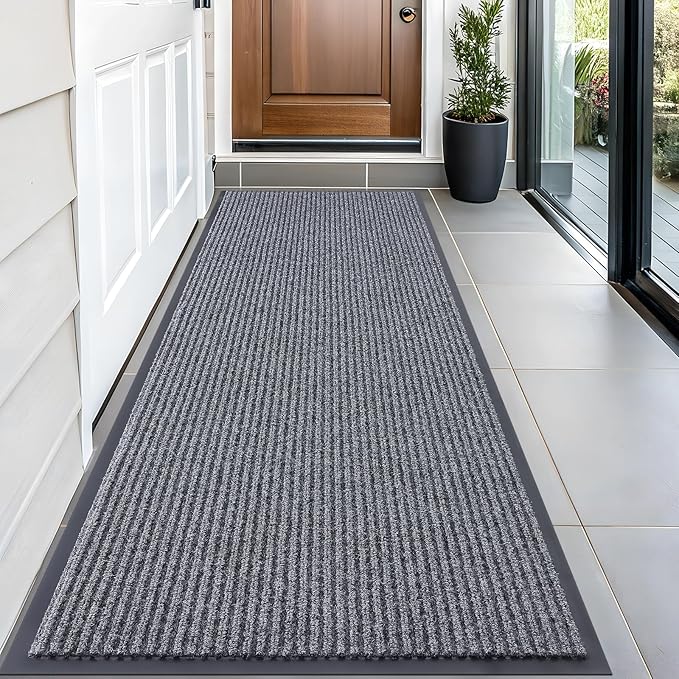 OLANLY Front Door Mat Indoor Outdoor Entrance, Waterproof Heavy Duty Doormat, Fade Resistant, Low Profile, Easy Clean Patio Porch Welcome Floor Mats for Entry, 59x24, Grey
