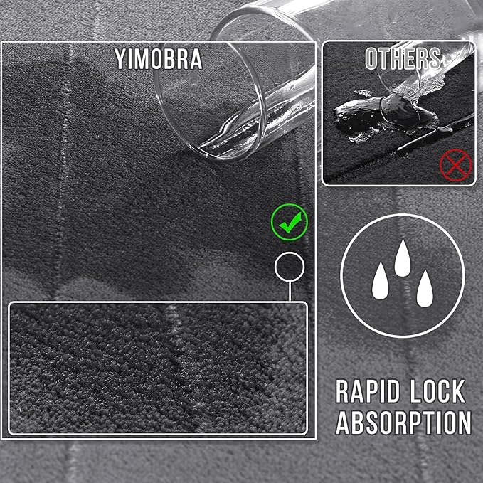 Yimobra Memory Foam Bath Mat, Super Soft Absorbent Bathroom Rug Non Slip 24x17 Inch, Quick Dry, Machine Washable Floor Carpet for Tub Shower, Home Decor Accessories, Dark Gray