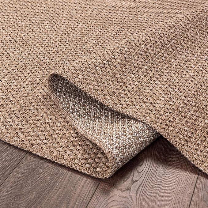 CAMILSON Easy Jute Rug 6x9, Indoor Outdoor Natural Color Farmhouse Area Rugs for Living Room Patio and Kitchen Rug, Solid Boho Woven Design, Easy-Cleaning, Washable Outside Carpet Alfombras (6 x 9)