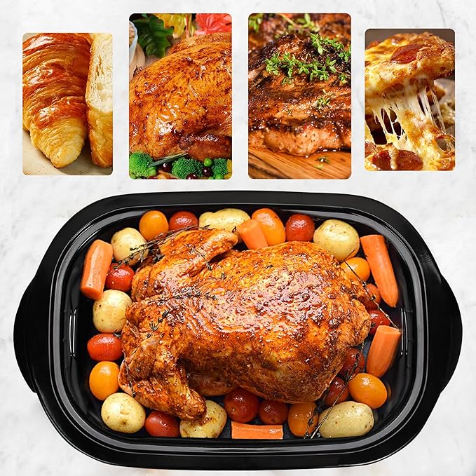 20 Quart Roaster Oven with Self-Basting Lid, Electric Turkey Roaster Oven with Defrost & Warm Function, Adjustable Temperature, Removable Pan & Rack, Stainless Steel, Black