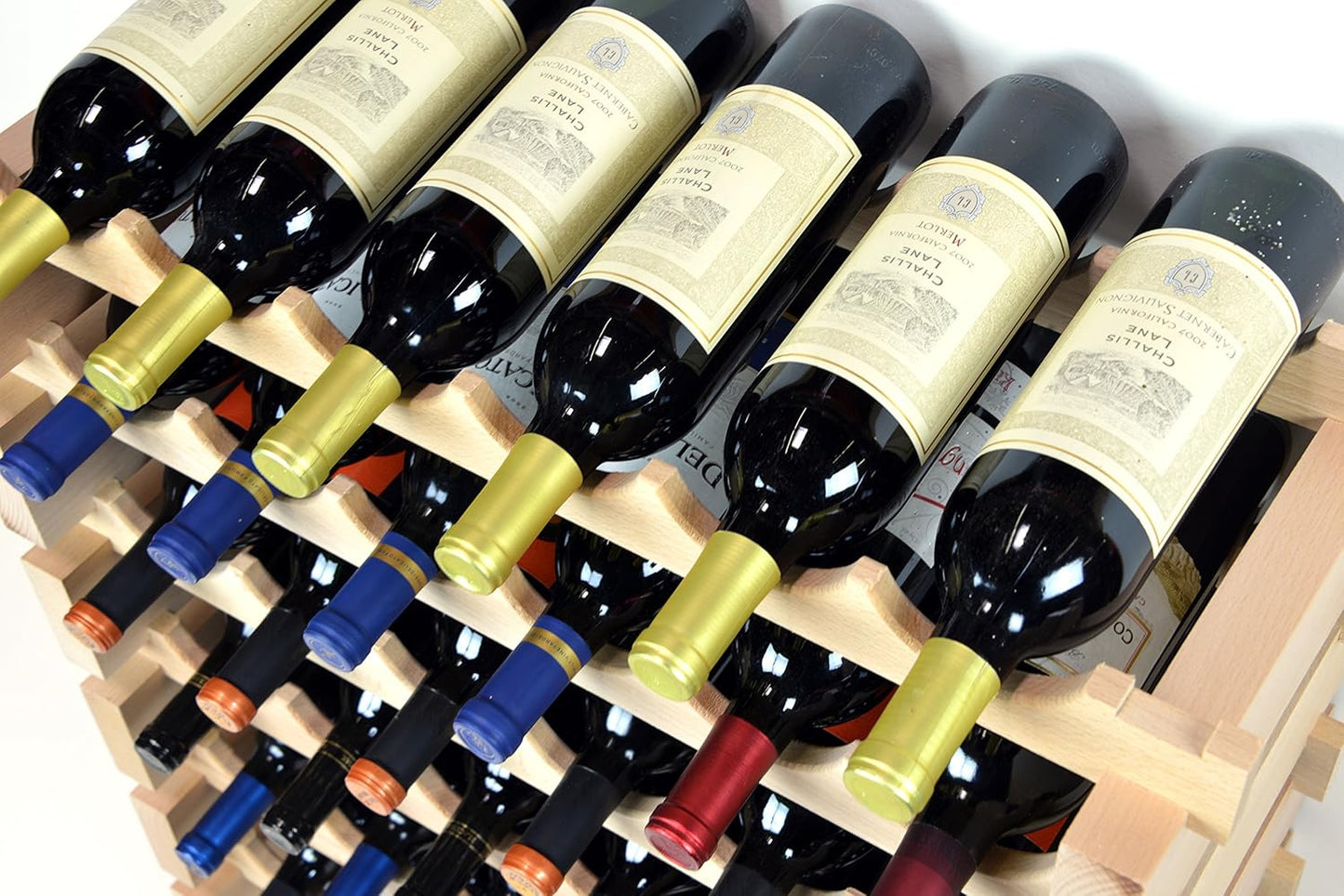 sfDisplay.com,LLC. Modular Wine Rack Beechwood 32-96 Bottle Capacity 8 Bottles Across up to 12 Rows Newest Improved Model (96 Bottles - 12 Rows)