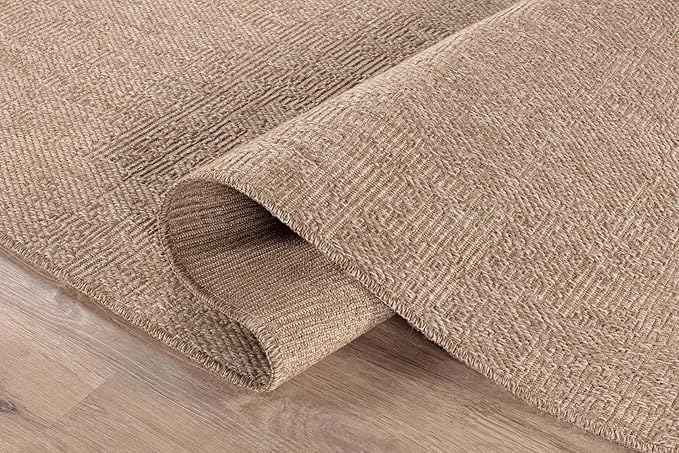 CAMILSON Easy Jute Round Rug 6ft Indoor Outdoor Natural Color Fiber Area Rugs for Living Room Patio and Kitchen Rug Solid Boho Woven Design Easy-Cleaning Washable Outside Carpet Alfombras (6 Round)