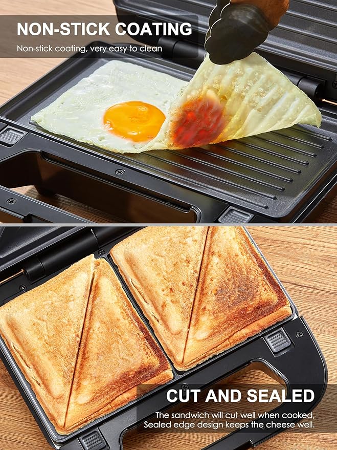 Reemix 3-in-1 Waffle, Grill & Sandwich Maker, Panini Press Grill and Waffle Iron Set with Removable Non-Stick Plates, Perfect for Cooking Grilled Cheese, Tuna Melts, Burgers, Steaks and Snacks, Black (3 in1 Sandwich Maker With Plastic Handle)