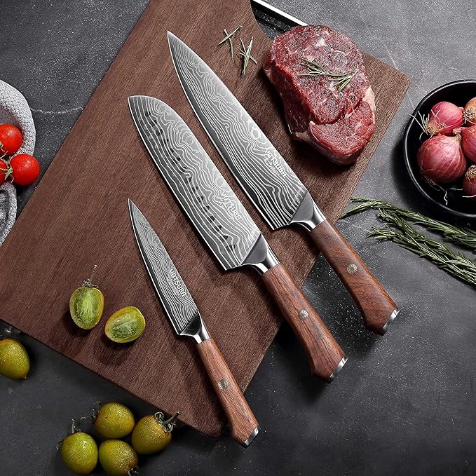 YOTSUBA Kitchen Knives Set 3 PCS, Ultra Sharp Chef Knife Set High Carbon Stainless Steel Blade, for Home & Restaurant Use, With Smooth Ergonomic Handle and Stylish Premium Gift Box