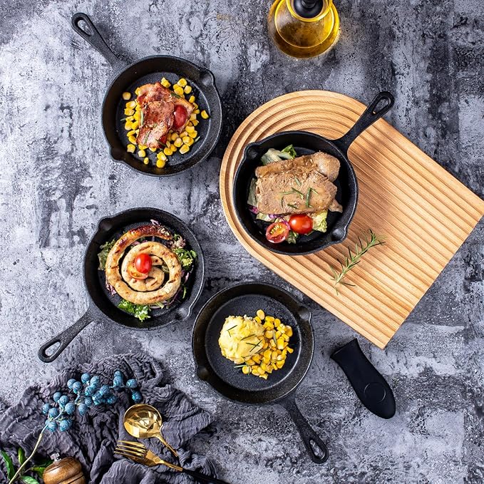Bruntmor 6, 7.5, 10 Inches Black Pre-Seasoned Cast Iron Frying Pan Set of 3, Oven Safe Cast Iron Skillet, Cast Iron Grill Pan Set, Nonstick Cookware and Bakeware for Casserole Dish