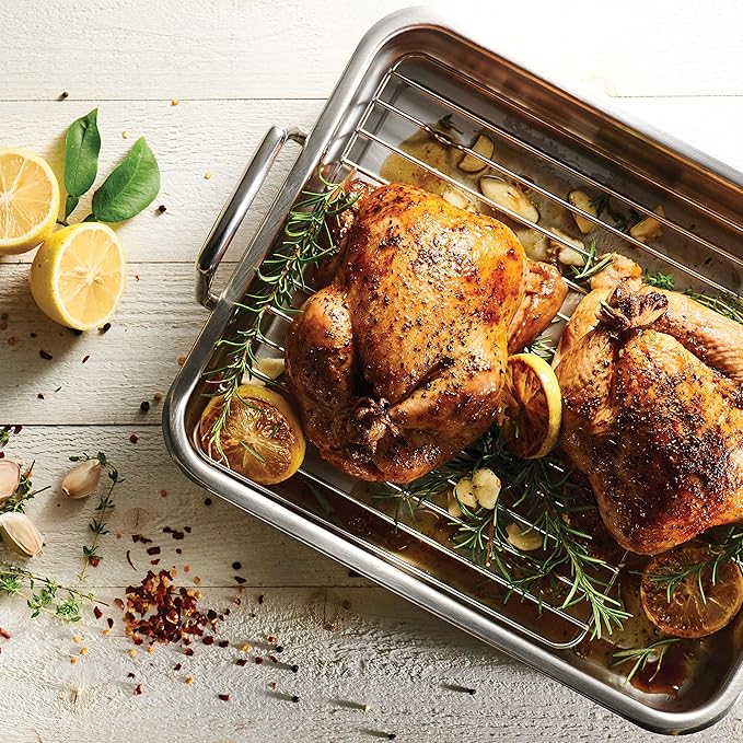 Tramontina 16.5-Inch Stainless Steel Roasting Pan with Rack, Turkey Roaster for Oven, Dishwasher Safe, Made in Brazil