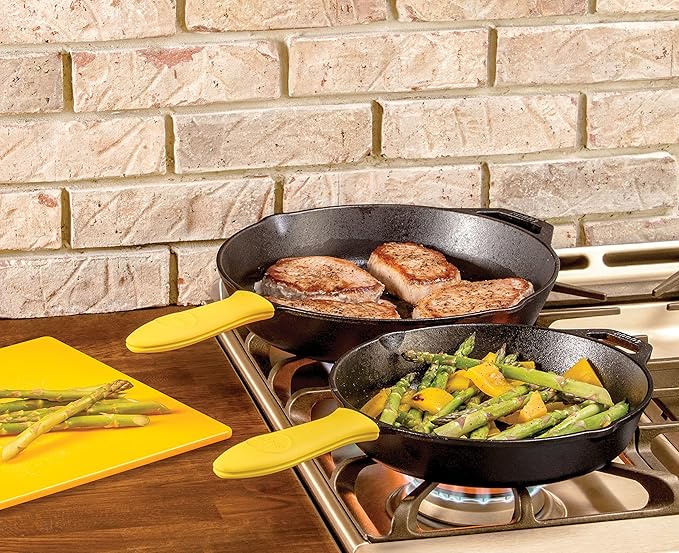 Lodge Silicone Hot Handle Holder - Dishwasher Safe Hot Handle Holder Designed for Lodge Cast Iron Skillets 9 Inches+ w/Keyhole Handle - Reusable Heat Protection Up to 500° - Yellow